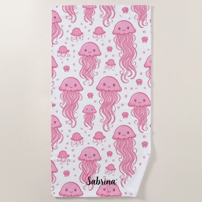Anime Pink Jellyfish Personalisiert Strandtuch (Vorderseite)
