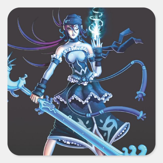 Anime Pirate Girl Quadratischer Aufkleber (Vorderseite)