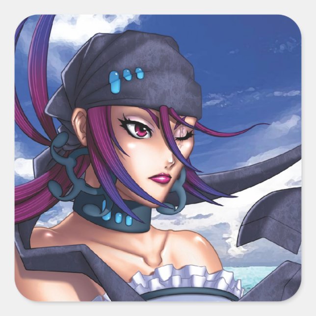 Anime Pirate Porthole Quadratischer Aufkleber (Vorderseite)