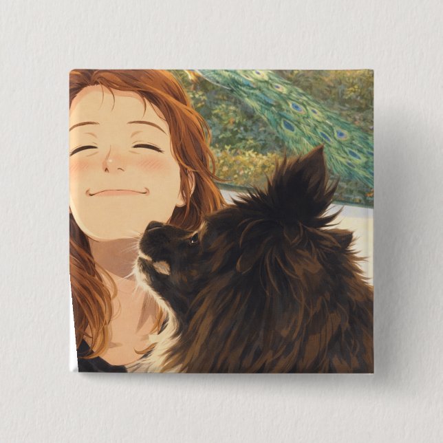 Anime Playful Puppy Square Button (Vorderseite)