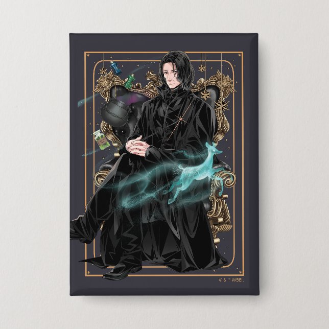 Anime Professor Severus Snape sitzt Button (Vorderseite)