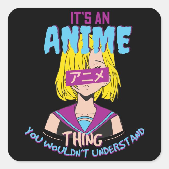 Anime Quadratischer Aufkleber (Vorderseite)