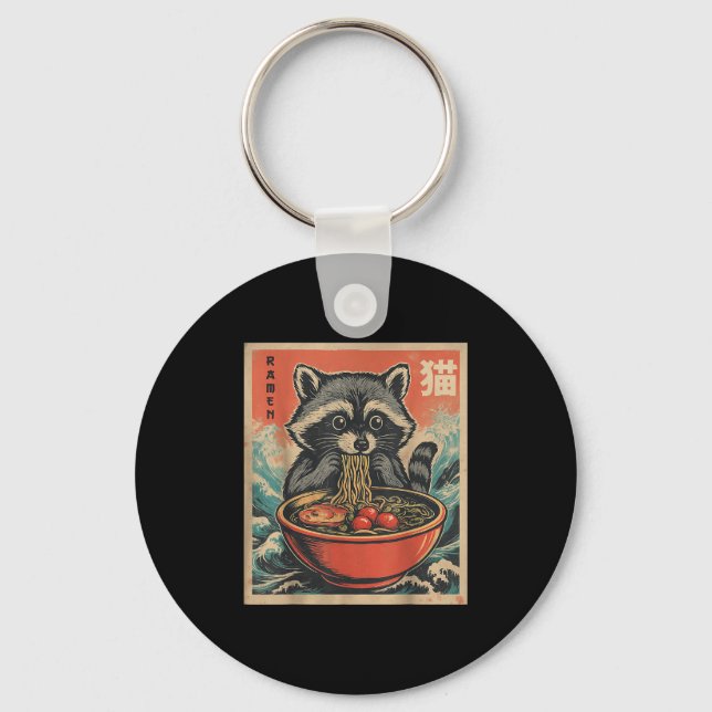 Anime Raccoon Ramen Japanisch Funny Kawaii Geschen Schlüsselanhänger (Vorderseite)