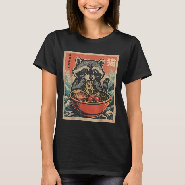 Anime Raccoon Ramen Japanisch Funny Kawaii Geschen T-Shirt (Vorderseite)