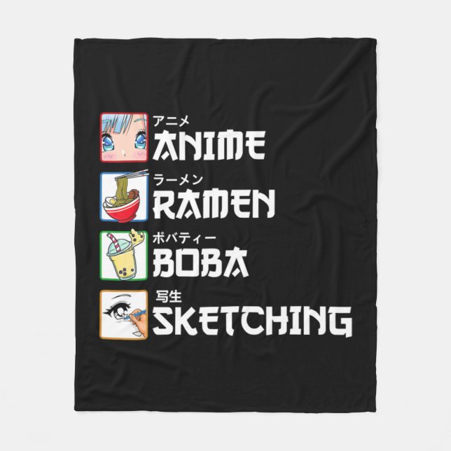 Anime Ramen Boba Sketching Japanischer Manga Milk  Fleecedecke (Vorderseite)