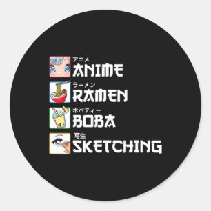 Anime Ramen Boba Sketching Japanischer Manga Milk Runder Aufkleber