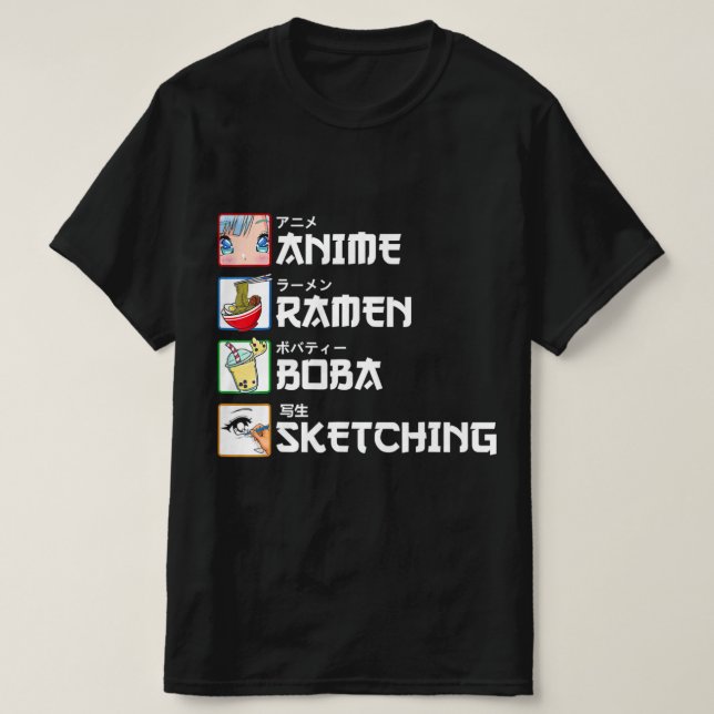 Anime Ramen Boba Sketching Japanischer Manga Milk  T-Shirt (Design vorne)