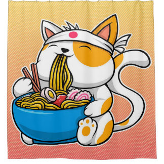 Anime Ramen Cat Gift| Katze für Ostern Duschvorhang