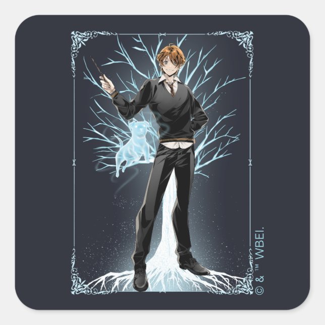Anime Ron Weasleys Jack Russell Terrier Patronus Quadratischer Aufkleber (Vorderseite)