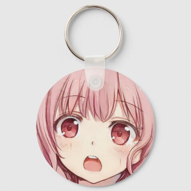 Anime rosa-haarige Pflaumenaugen erschreckten Schl Schlüsselanhänger (Vorderseite)