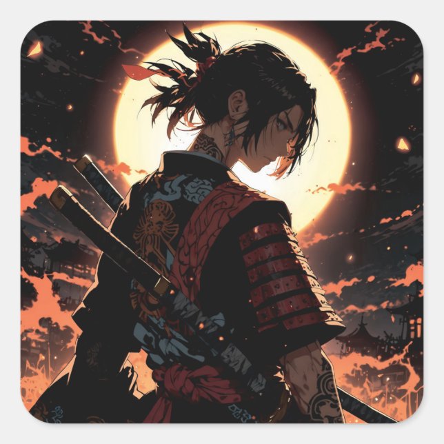 Anime samurai quadratischer aufkleber (Vorderseite)
