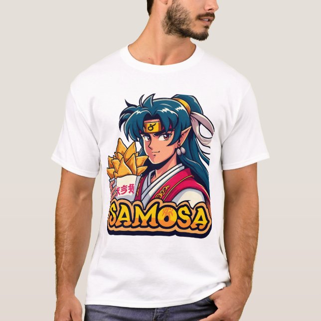 Anime Samurai Samosa Lover Art T-Shirt (Vorderseite)