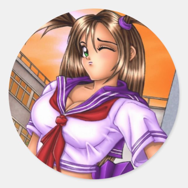 Anime School Girl Nikki Runder Aufkleber (Vorderseite)