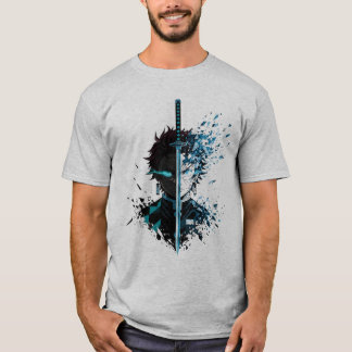 Anime-Schwert geteiltes Gesicht Krieger – Blauer E T-Shirt