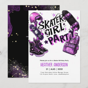 Anime Skater Girl Birthday Party Skateboarding Einladung