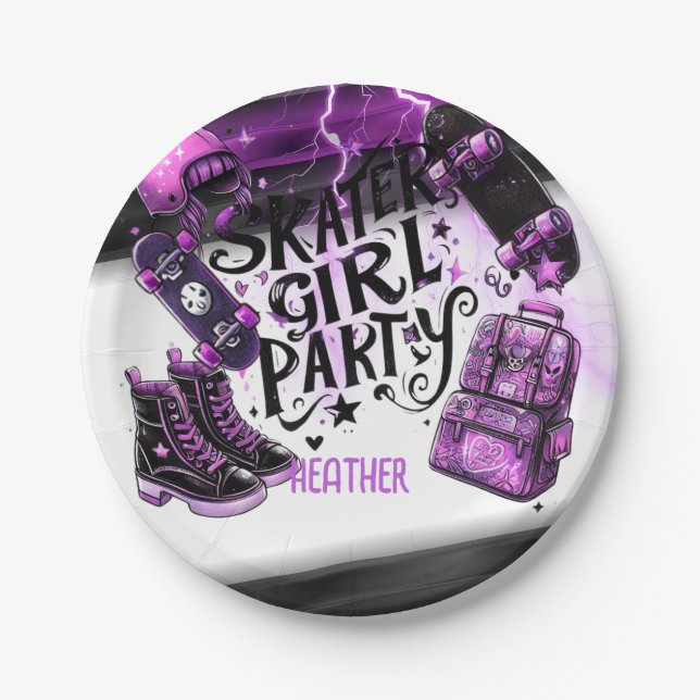 Anime Skater Girl Birthday Party Skateboarding Pappteller (Vorderseite)