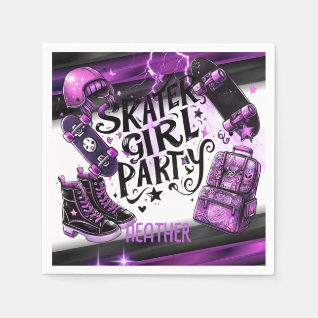 Anime Skater Girl Birthday Party Skateboarding Serviette (Vorderseite)