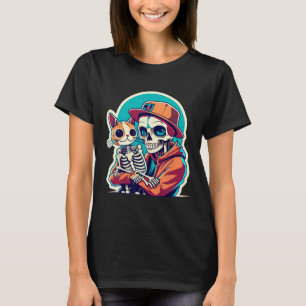 Anime Skeleton Holding a Cat Shirt Lazy Halloween