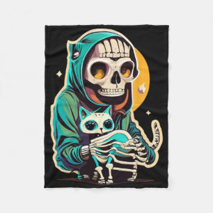 Anime Skeleton Holding a Cat Shirt Lazy Halloween Fleecedecke
