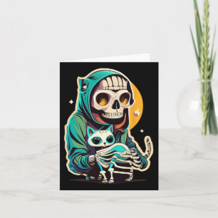 Anime Skeleton Holding a Cat Shirt Lazy Halloween Karte