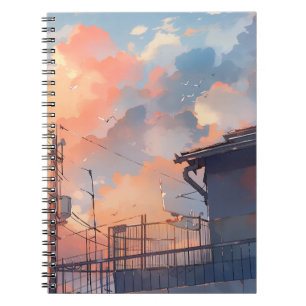 Anime-Sonnenuntergang - Ästhetische Stadtlandschaf Notizblock