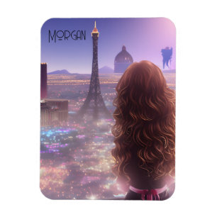 Anime-Stadt Mädchen Tagträumend Über die Skyline Magnet
