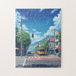 Anime-Stadtstraße-Puzzle – Heller Sommer bis zu