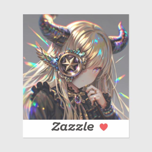 Anime Steampunk Horned Beauty mit Star Monocle Aufkleber (Blatt)