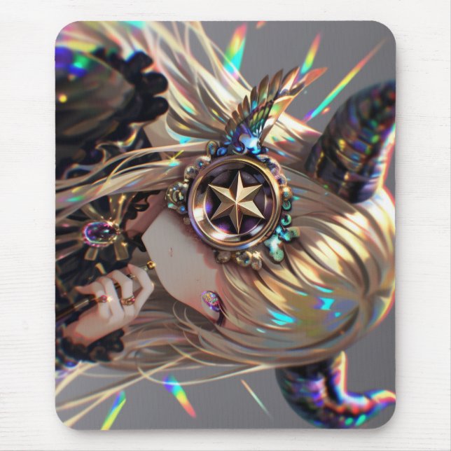 Anime Steampunk Horned Beauty mit Star Monocle Mousepad (Vorne)