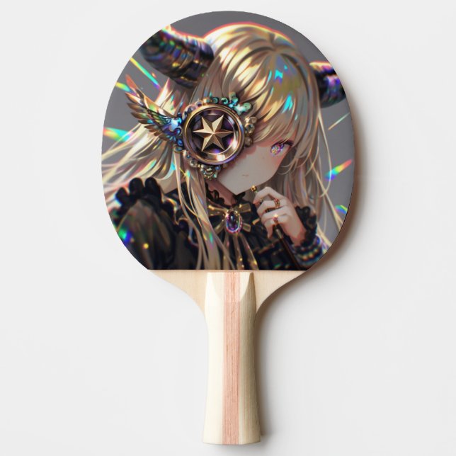 Anime Steampunk Horned Beauty mit Star Monocle Tischtennis Schläger (Vorderseite)
