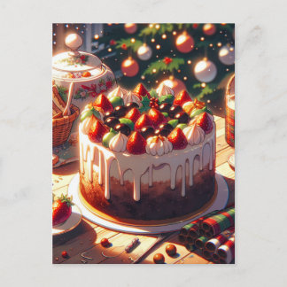 Anime-Stil Erdbeertorte Nacht Urlaub  Postkarte