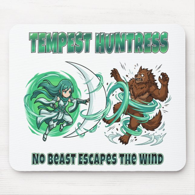 Anime-Stil Tempest-Jägerin gegen Werwolf-Wind-Schl Mousepad (Vorne)