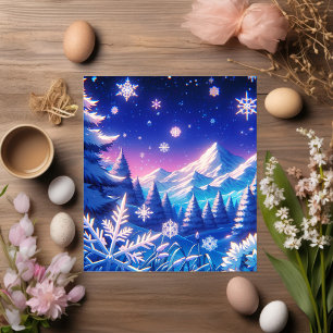 Anime-Stil Winterberg Kunst Schnee Nacht Szene Postkarte