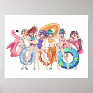Anime-Strand-Mädchen Sommergruppe Poster