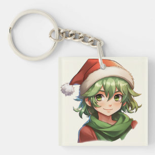 Anime Style Christmas Elf Portrait Schlüsselanhänger