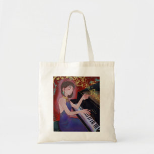 Anime Style Mädchen spielt Klavier elegante Musik  Tragetasche