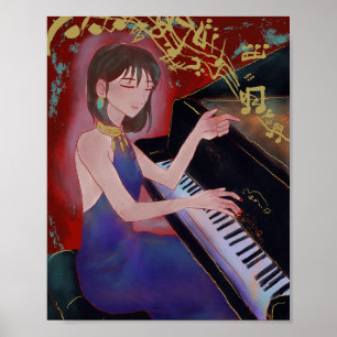 Anime-Style Mädchen spielt Klavier Poster 