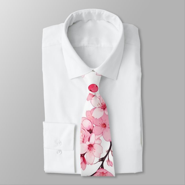 Anime Style Pink Cherry Blossom Muster Krawatte (Gebunden)