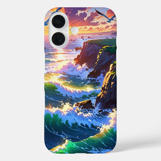 Anime Summer Seaside Sunset iPhone 16 Hülle (Rückseite)