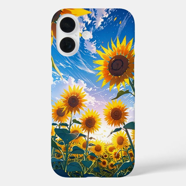 Anime Summer Sunflower Field iPhone 16 Hülle (Rückseite)