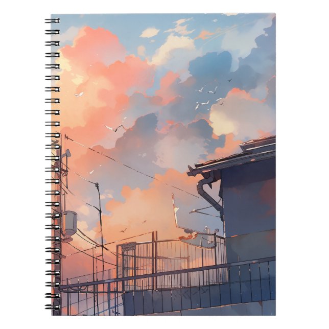 Anime Sunset - Aesthetic Cityscape - Golden Hour Notizblock (Vorderseite)