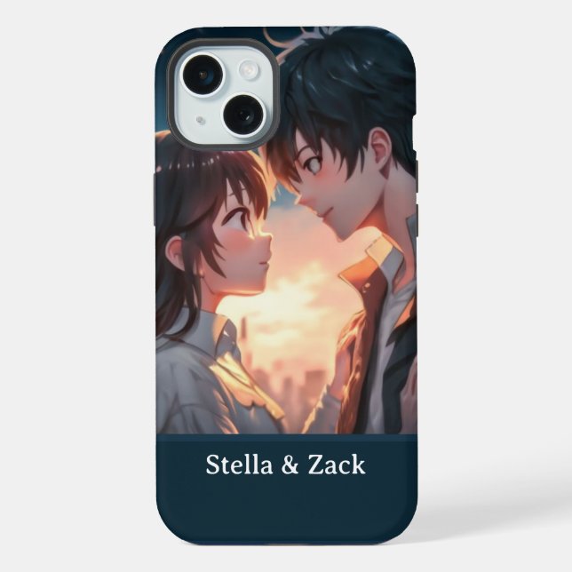Anime Sunset Couple iPhone 15 Plus Hülle (Rückseite)
