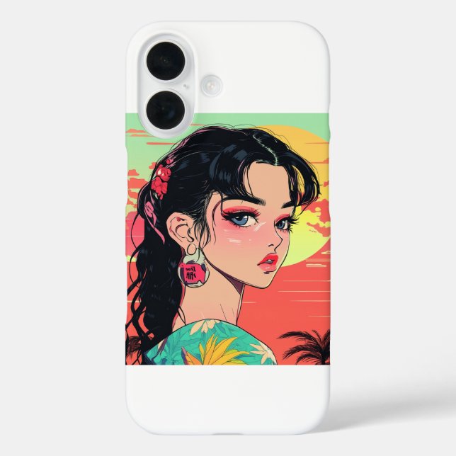 Anime Sunset Girl iPhone 16 Hülle (Rückseite)