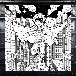 Anime Superhero Boy | Kid's Coloring Poster