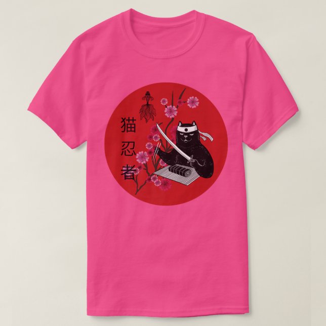 Anime Sushi Cat Japanese Samurai Cat  T-Shirt (Design vorne)