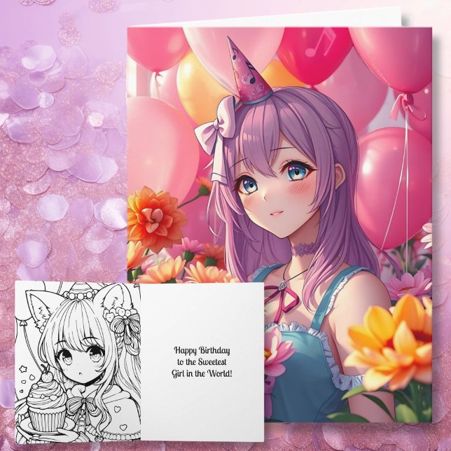 Anime Themed Birthday Girl Large Karte (Von Creator hochgeladen)