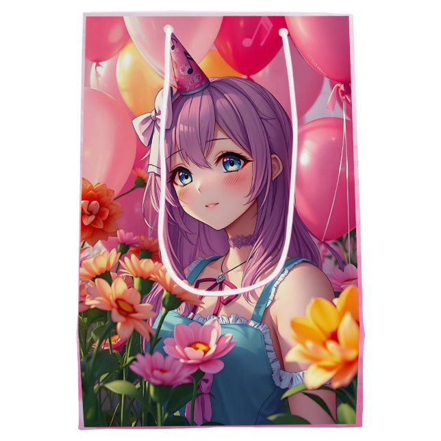 Anime Themed Birthday Girl Mittlere Geschenktüte (Rückseite)