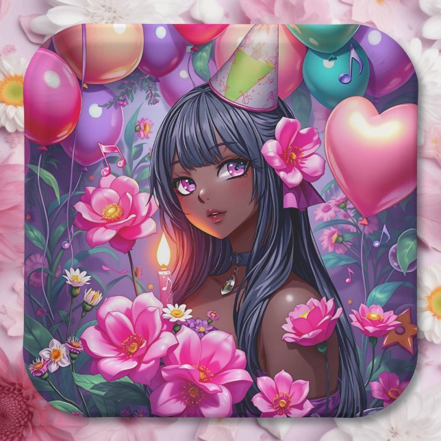 Anime Themed Birthday Girl of Color Pappteller (Von Creator hochgeladen)
