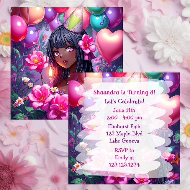 Anime Themed Birthday Girl of Color Personalisiert Einladung (Von Creator hochgeladen)