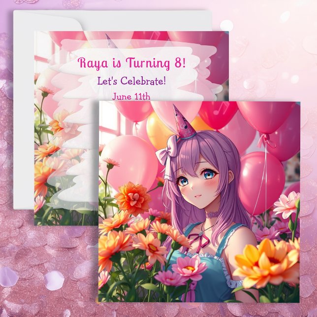 Anime Themed Birthday Girl Personalisiert Einladung (Von Creator hochgeladen)